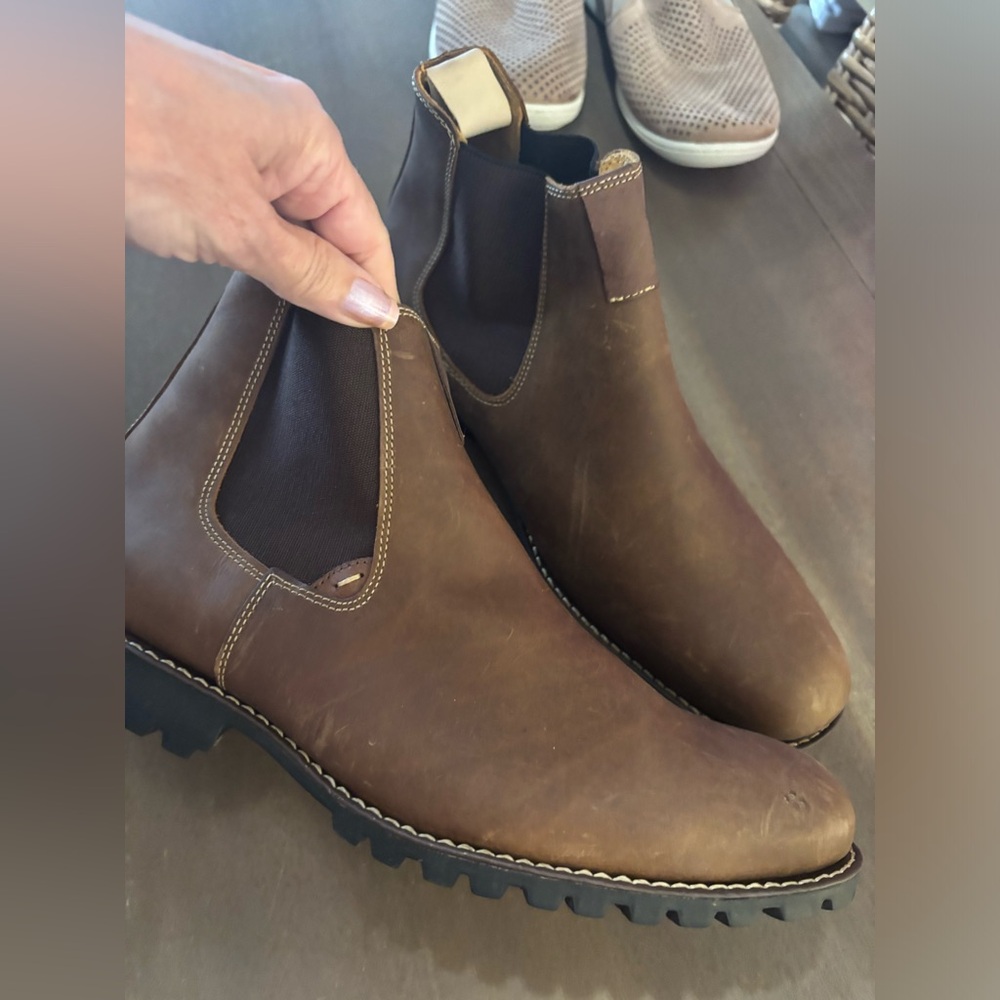Men's Sandro Moscoloni Brown Chelsea Work Boots - Slip-On Rugged Leather Sz 9.5 - Picture 2 of 9